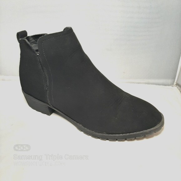 Me Too Ankle Boots Women Size 6 Black Suede Ankle Platform Boots Booties Chunky - Picture 1 of 8
